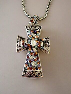 Brighton Crystal Voyage Cross Necklace Amber Topaz Swarovski Crystals 18" Adj